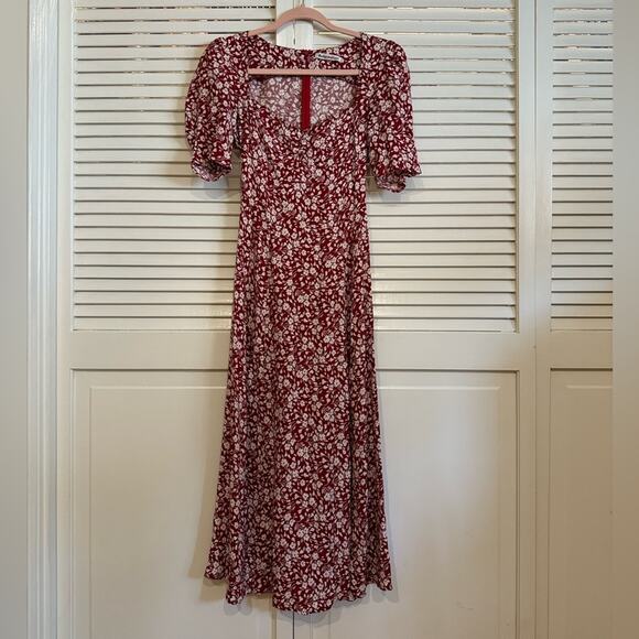 Reformation Red Floral Matin Midi Dress in Flower Girl - Picture 4 of 10